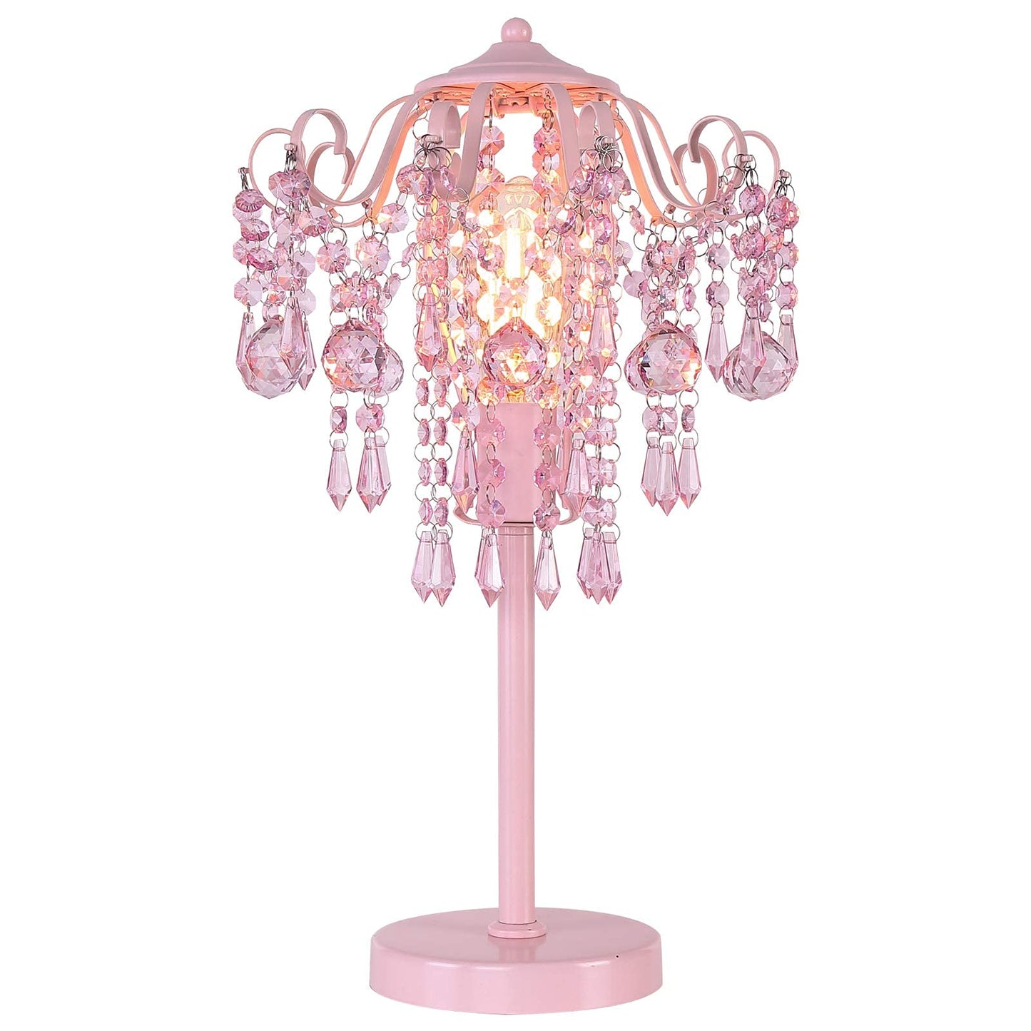 Pink Crystal Bedside Table Lamp H20.4'' W11.81'' 1-Light E26