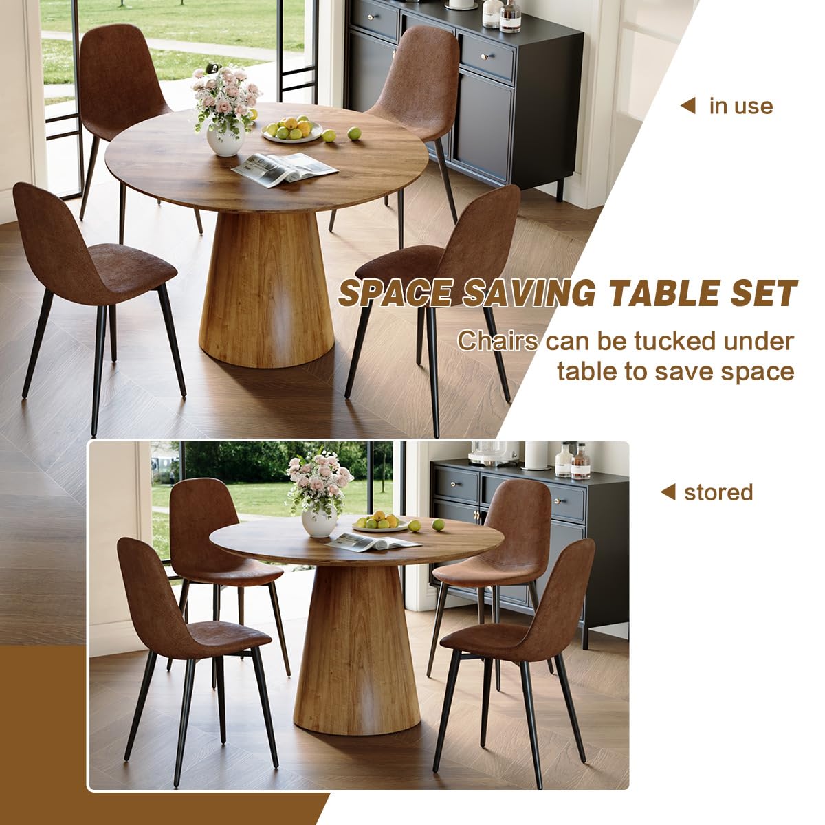 Round Dining Table Set for 6, 45''Round Wooden Dining Set