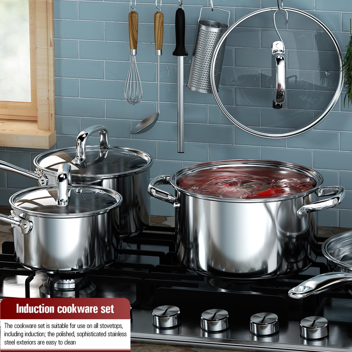 8-Piece Stainless Steel Pots and Pans Cookware Set, Silver