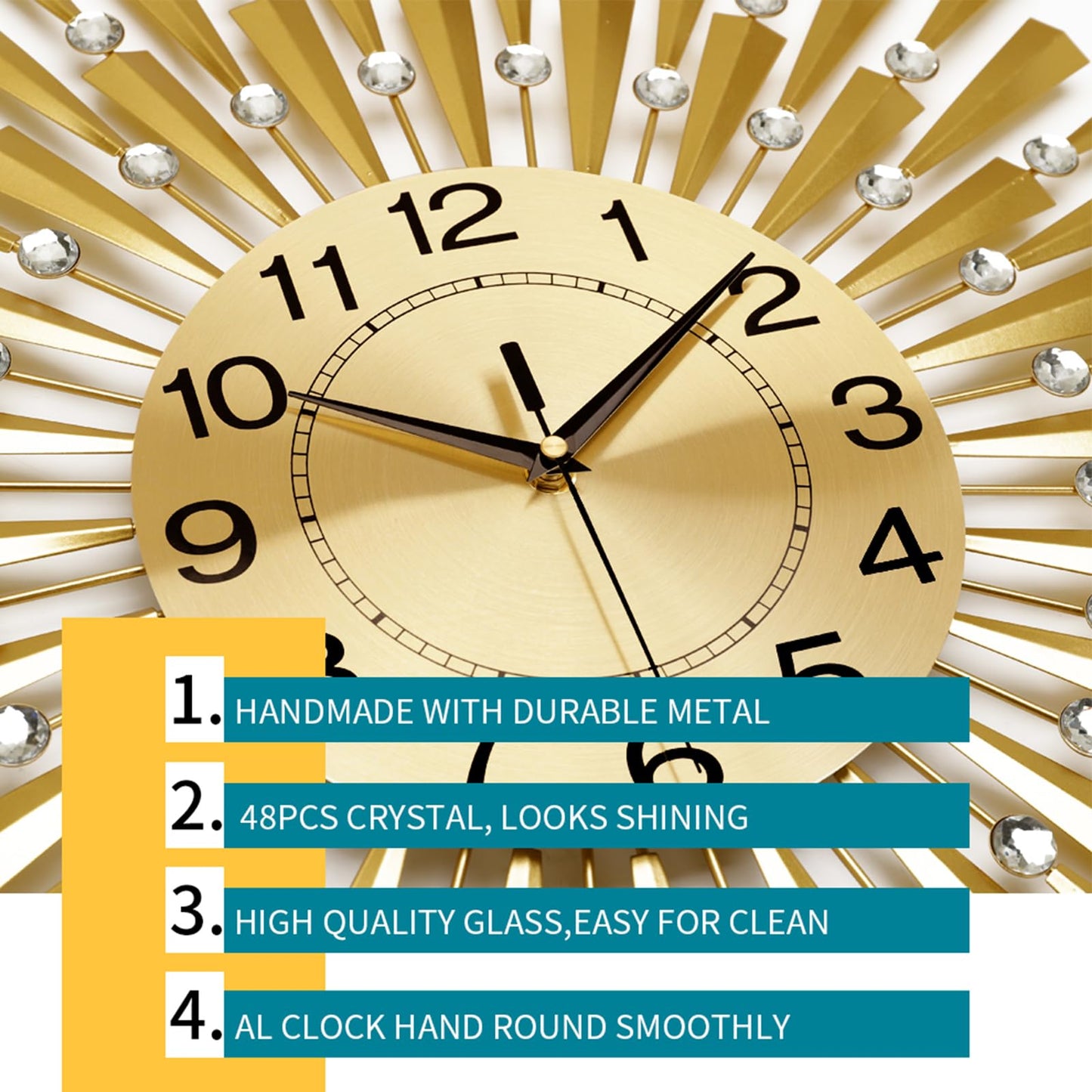 Large Wall Clocks for Living Room Decor Modern Gold Silent Wall Clock Battery Operated