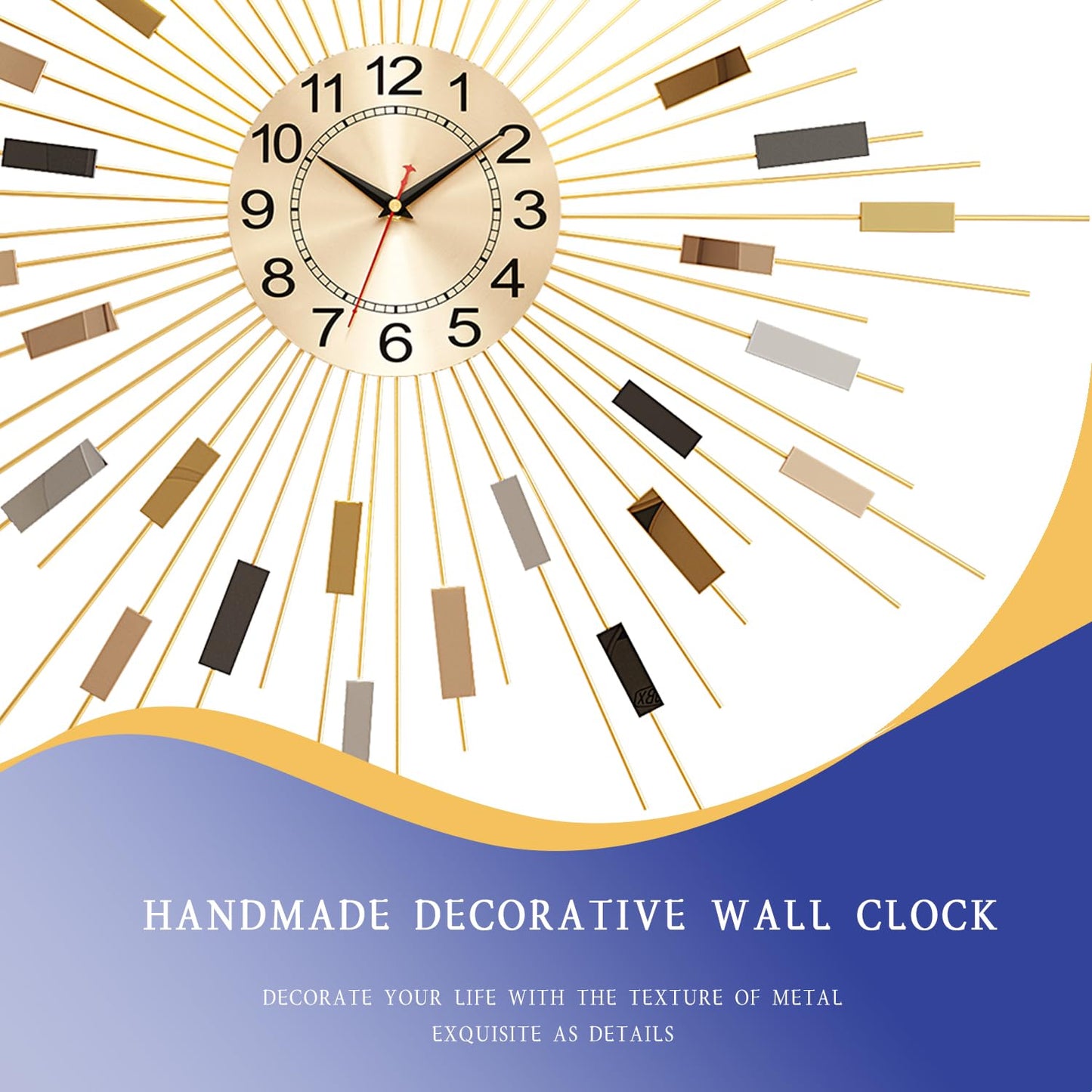 Large Starburst Wall Clock Non-Ticking Battery Operated