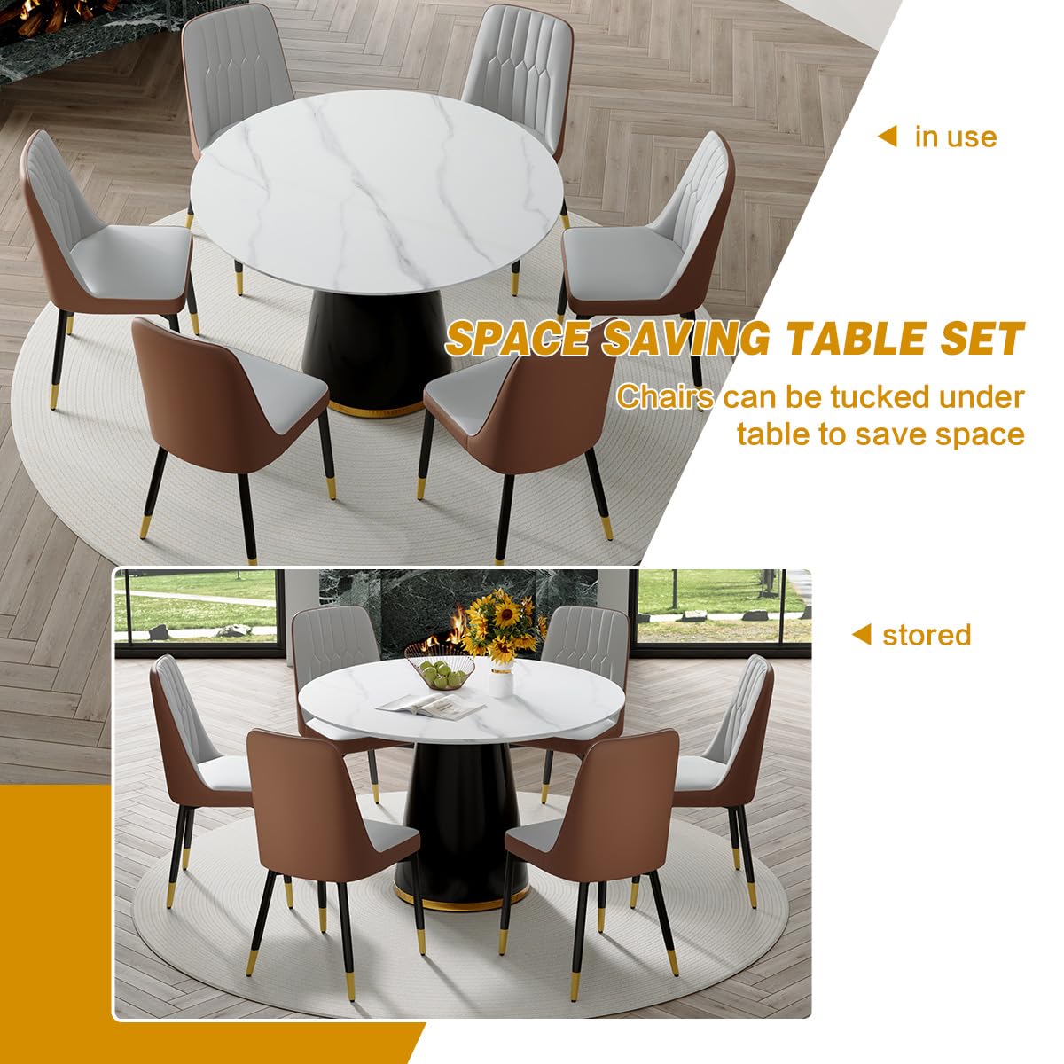 Round Dining Table Set for 6, 45''Round Wooden Dining Set