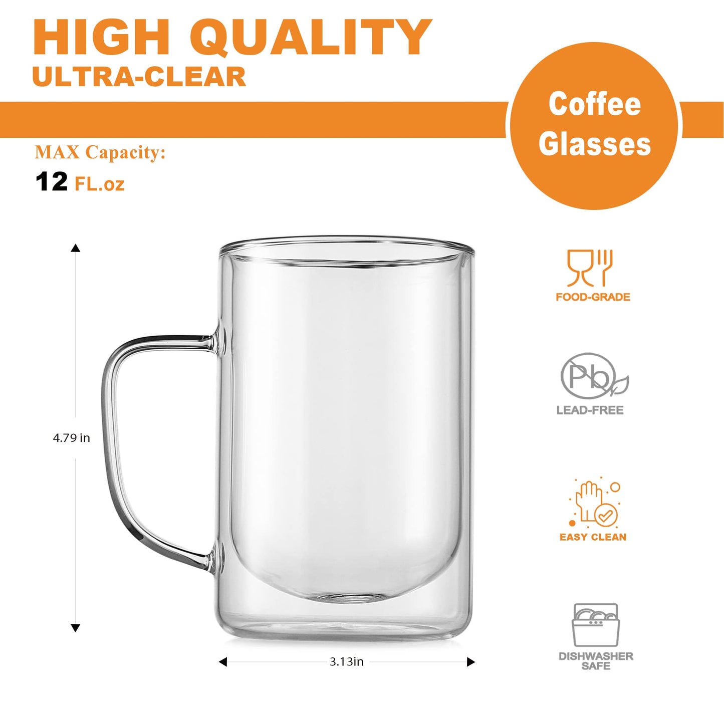 4pcs Set Iridescent Glass Coffee Mugs-Hand Blown & Seamless