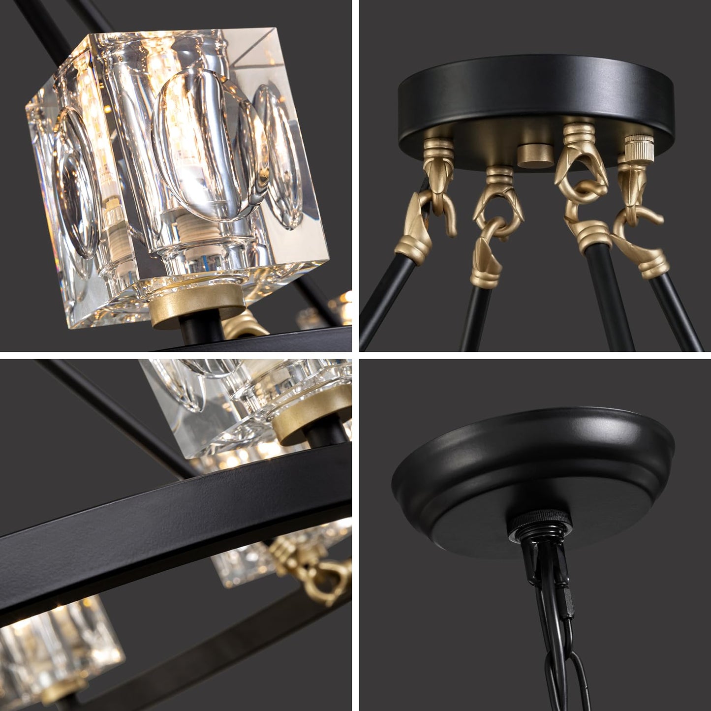 13-Lights Modern Crystal Living Room Light Fixture, Black and Gold