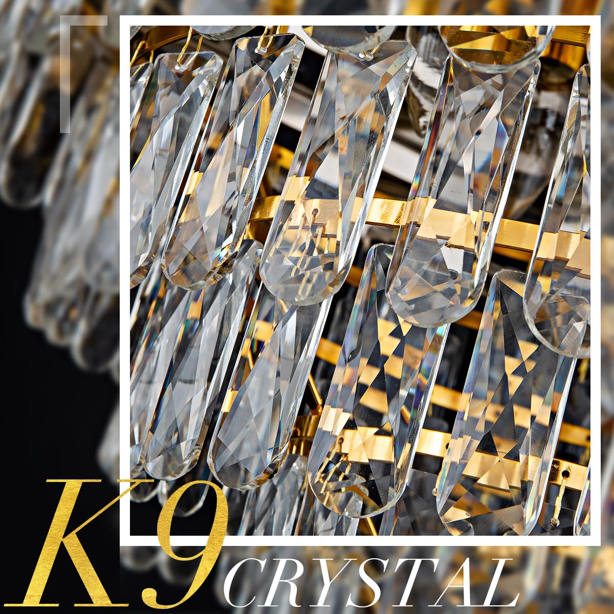 24" Crystal Chandelier Modern Gold 9-Light 5-Tier Luxury