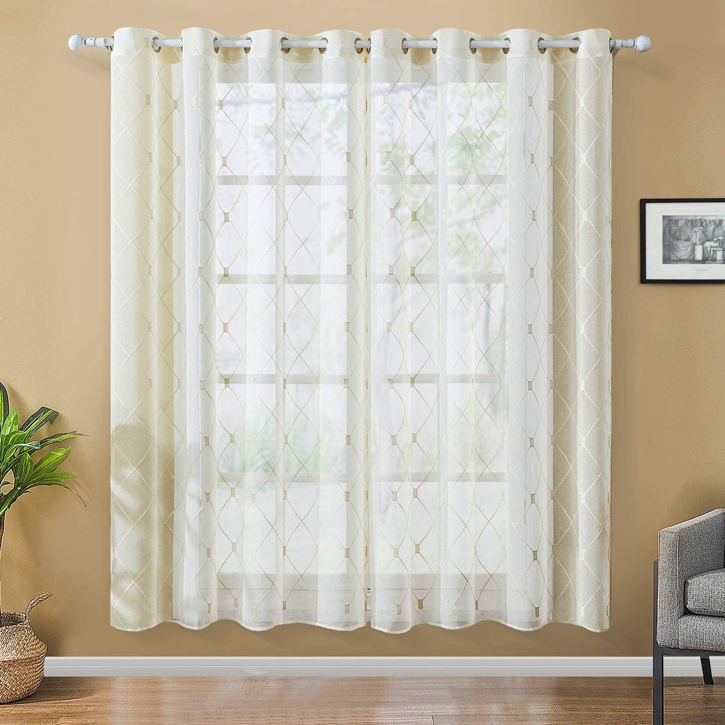 White Sheer Curtains 84 Inches Long for Living Room, 2 Panels Set