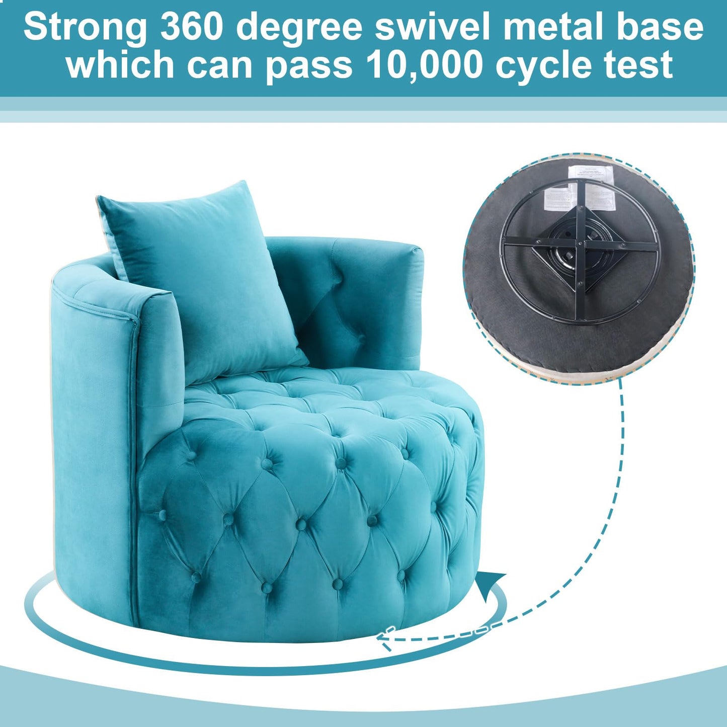 Swivel Barrel Chair with Velvet Fabric with Plump Pillow