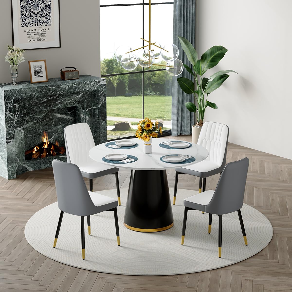 Round Dining Table Set for 6, 45''Round Wooden Dining Set