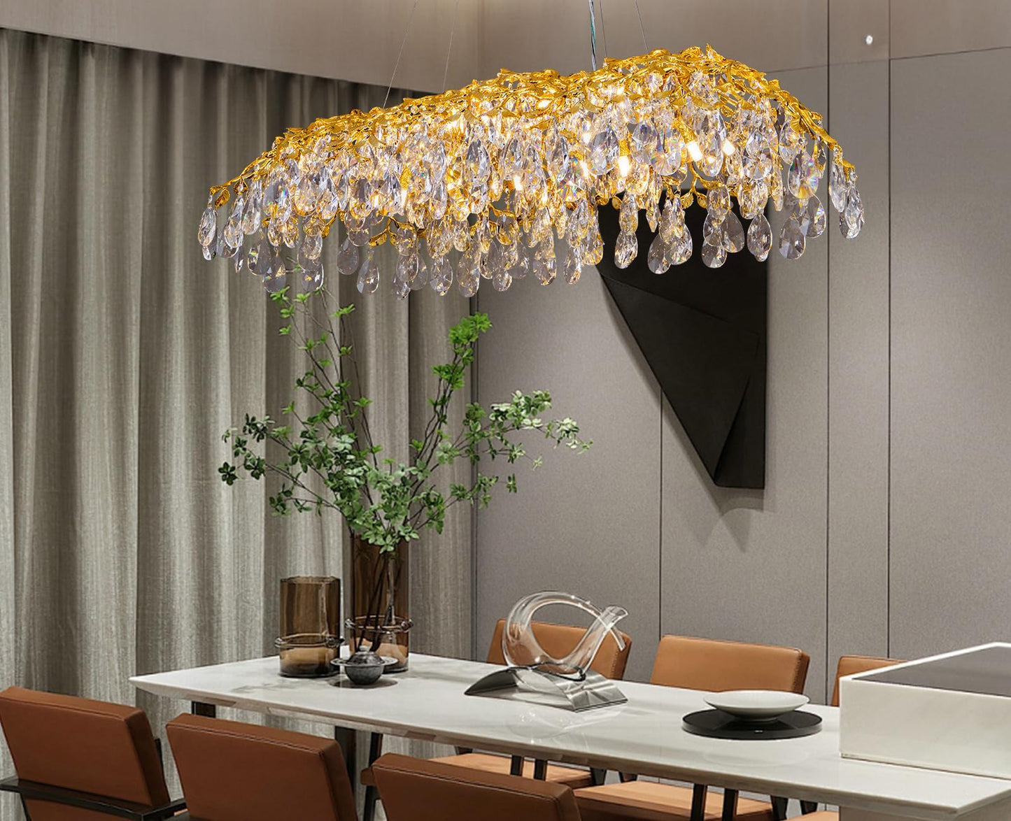 Modern Crystal Chandelier, Gold Pendant Flower Hanging Lighting