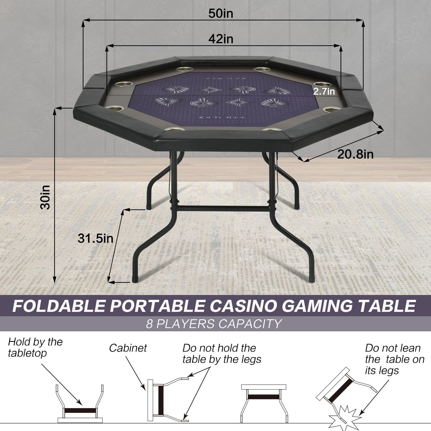 8 Player Octagonal Folding Portable Poker Table