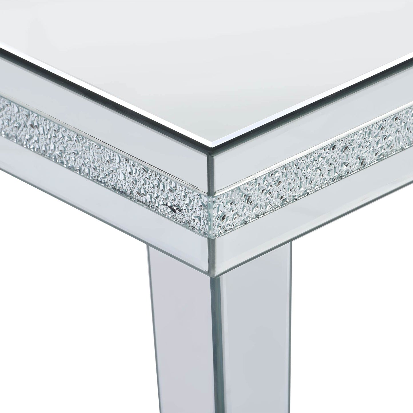 Elegant 2 Tiers of Shiny Silver Mirrored Coffee Table, Crystals Inlay 35 Inches