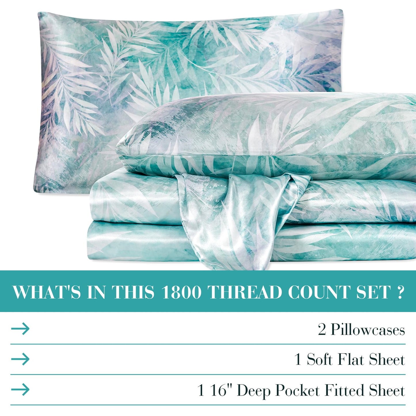 Floral Print - Luxurious Silky Feel Queen Sheet Set - Elegant Smooth Satin Bed Sheets