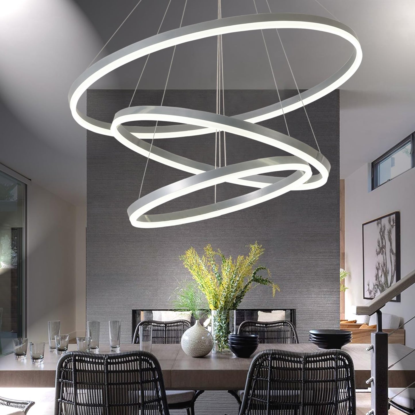 39.37" Larger Chandelier for High Ceilings, 7 Ring Dimmable with Remote