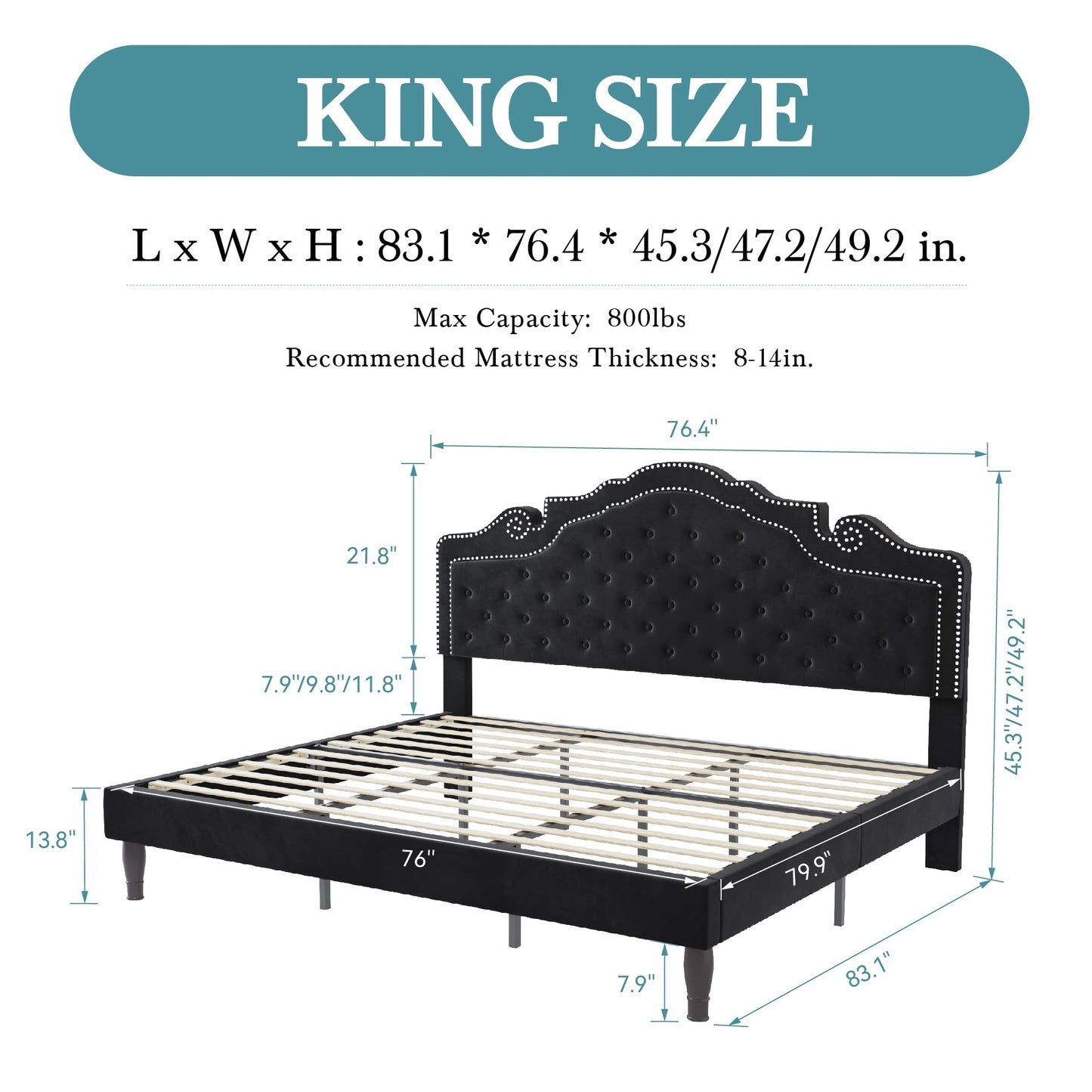 Velvet Tiara Upholstered Diamond Button Tufted Platform Bed