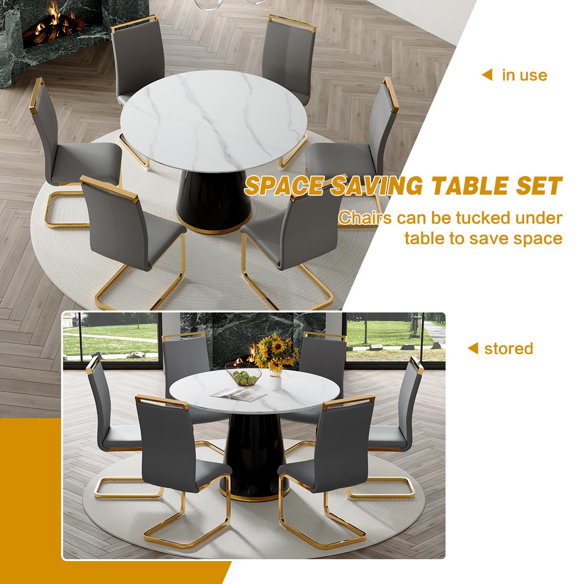 Round Dining Table Set for 6, 45''Round Wooden Dining Set