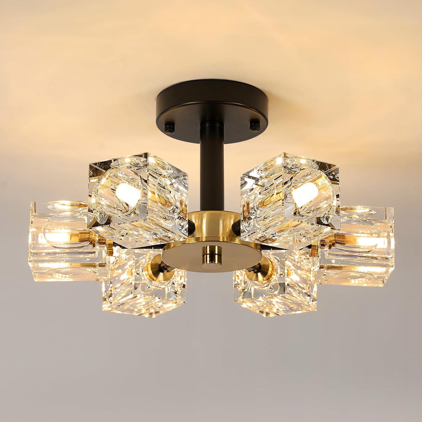 Crystal Light Fixture, 6-Light Black Gold Dining Room Light Fixture