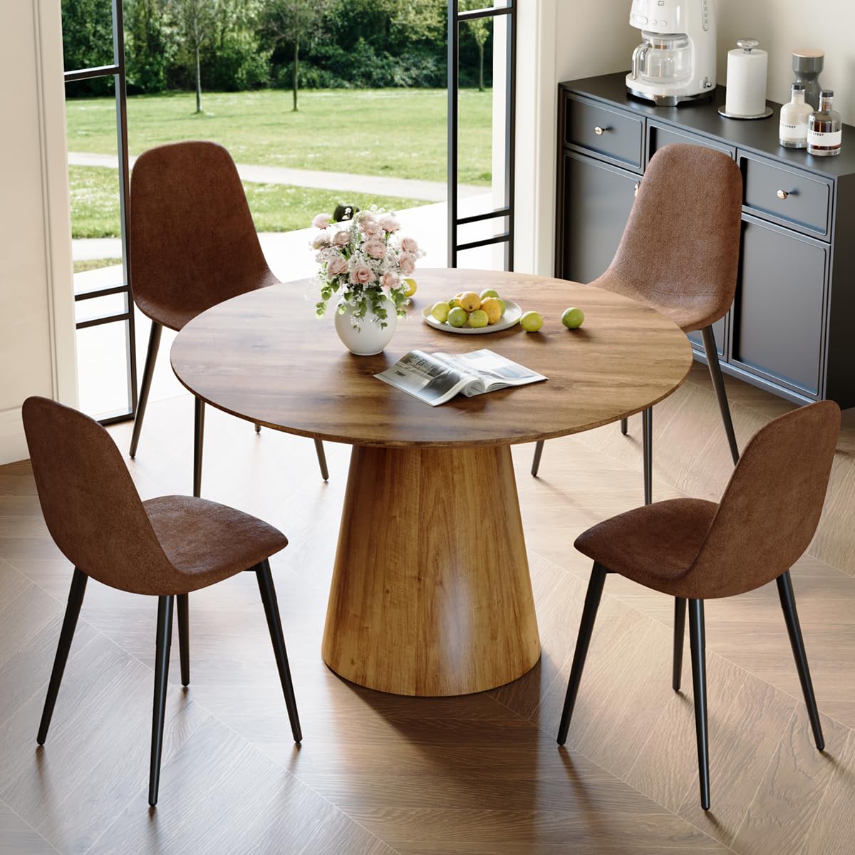 Round Dining Table Set for 6, 45''Round Wooden Dining Set