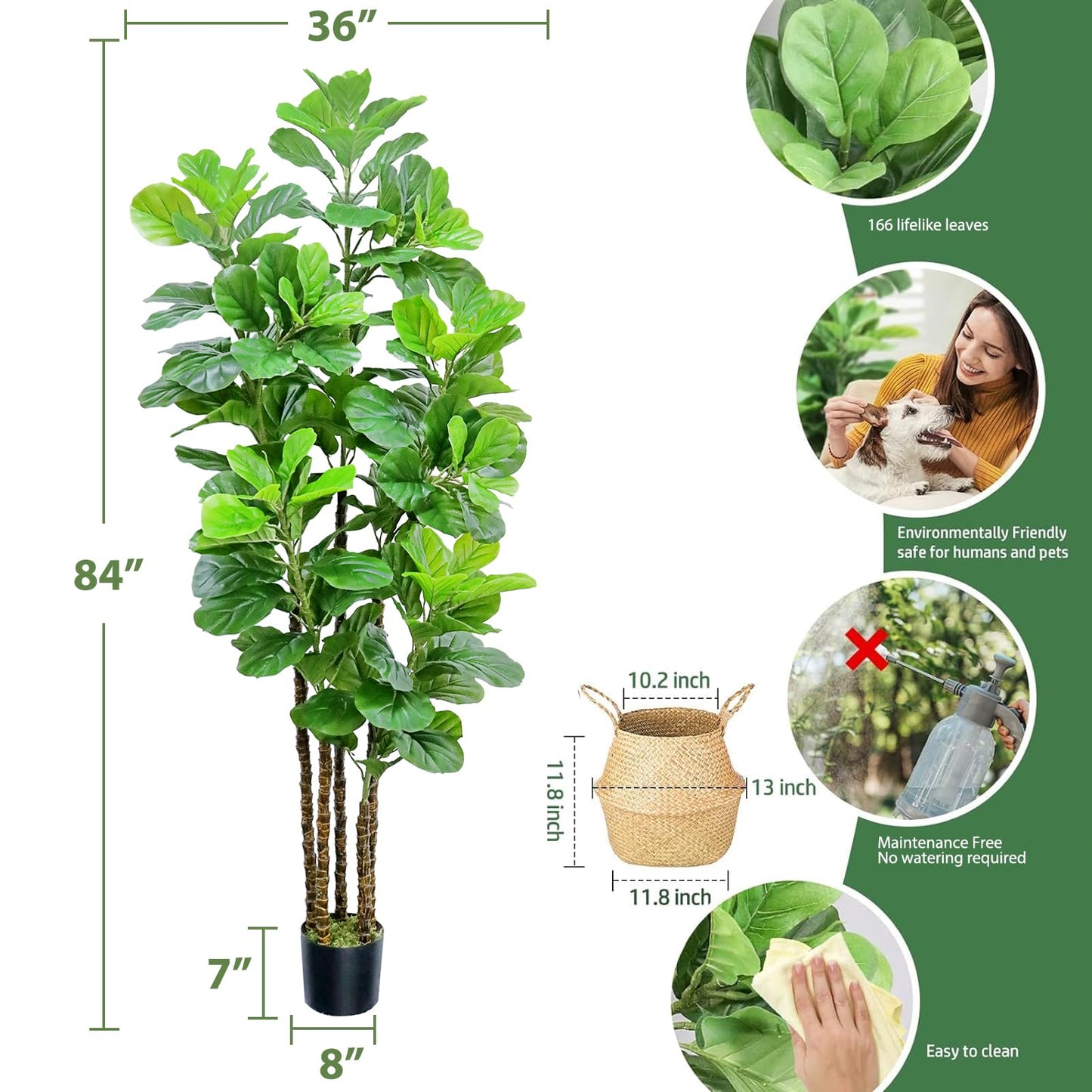 6ft  Artificial Fiddle Leaf Fig Tree Fake Tree Faux Plant