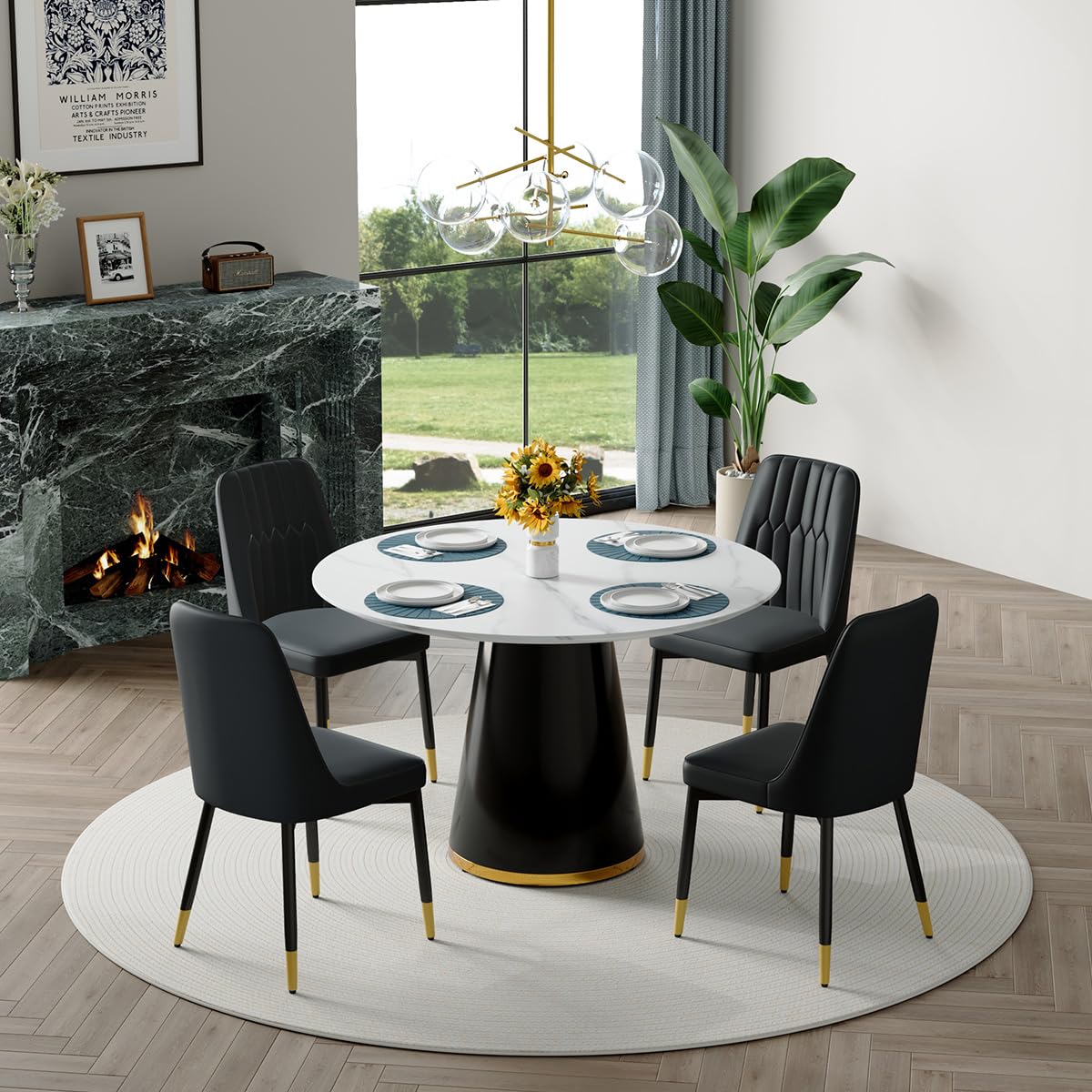 Round Dining Table Set for 6, 45''Round Wooden Dining Set