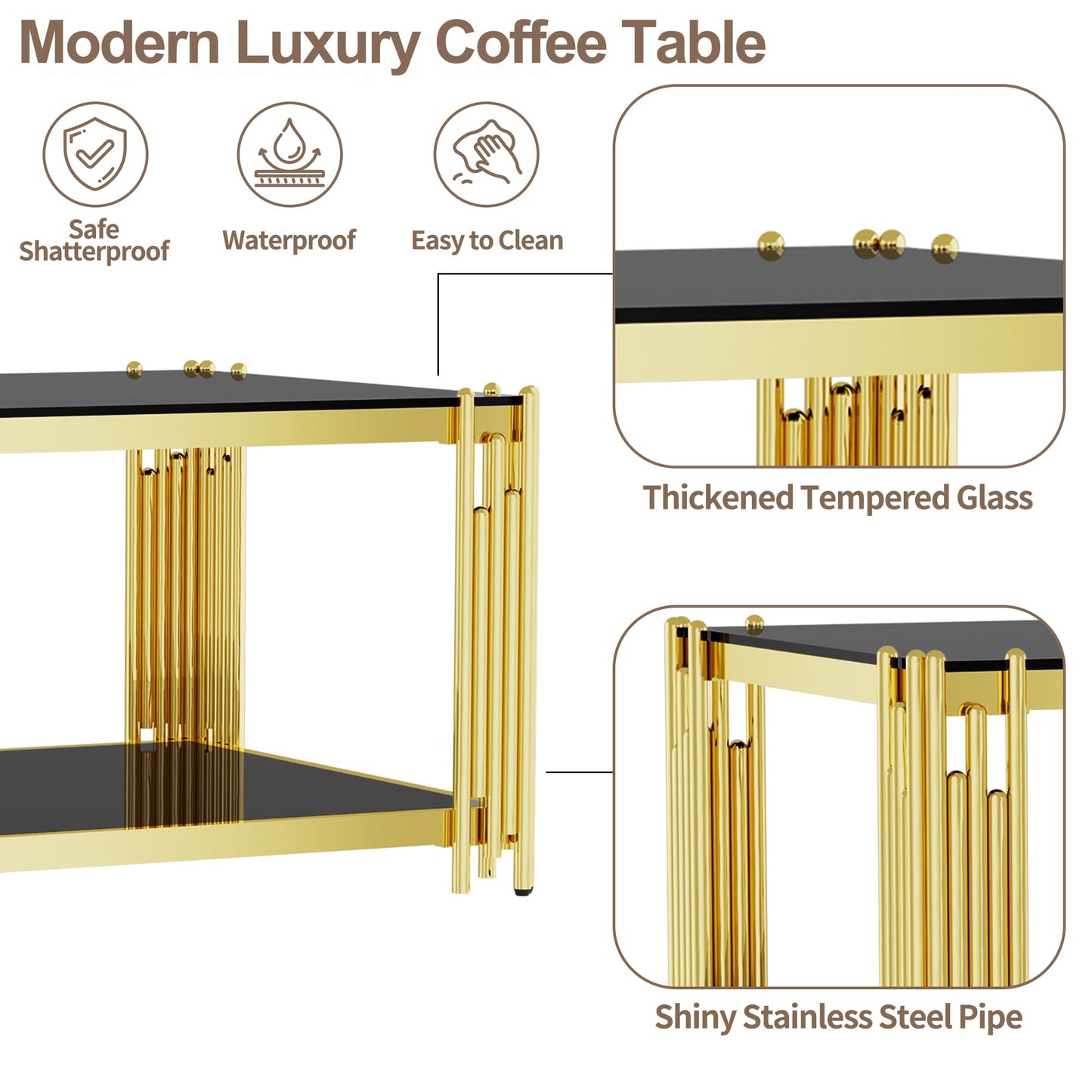 Modern Living Room Table Gold Stainless Steel Metal Leg Rectangular