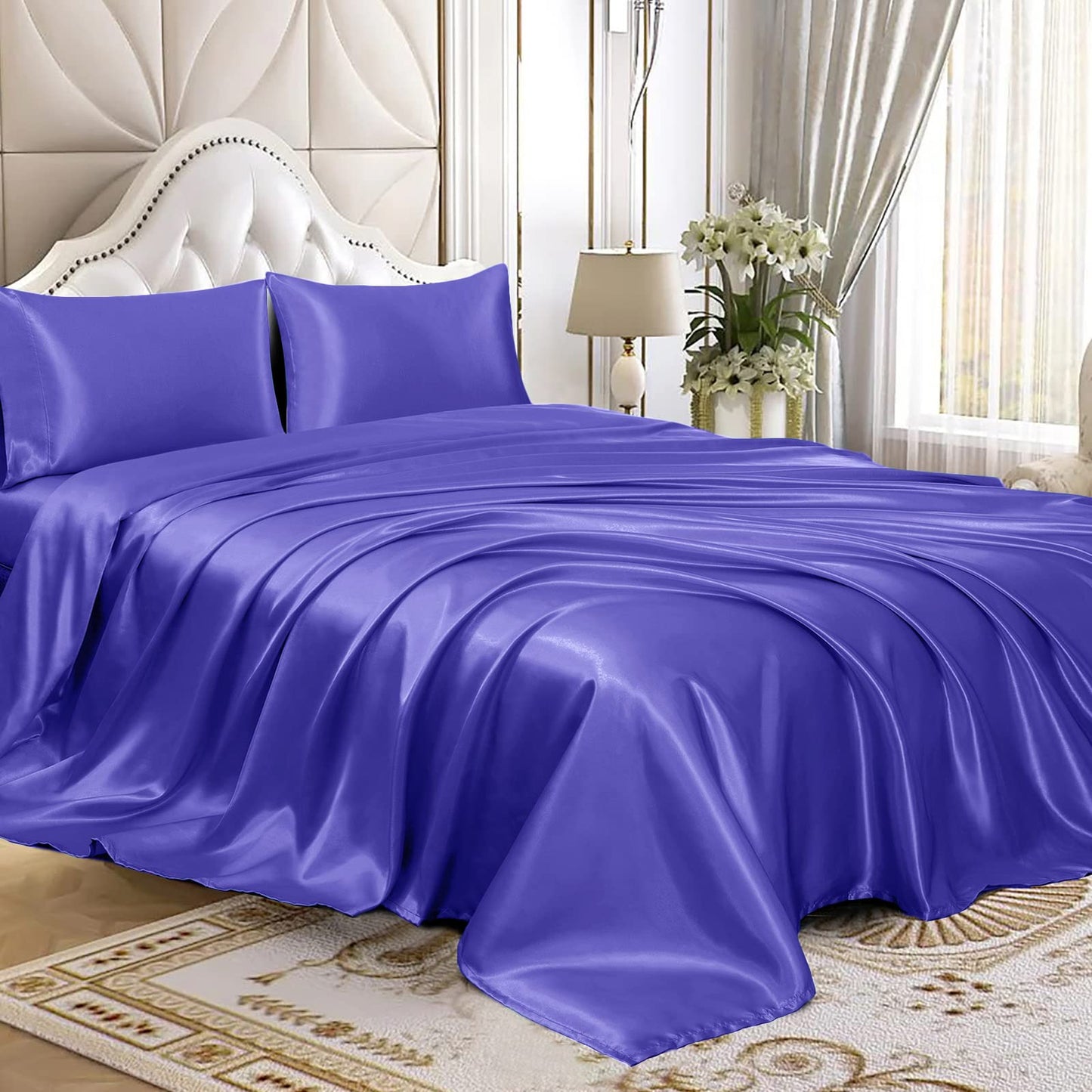 4pcs Satin Sheets Set Luxury Silky Satin Bedding Set with Deep Pocket