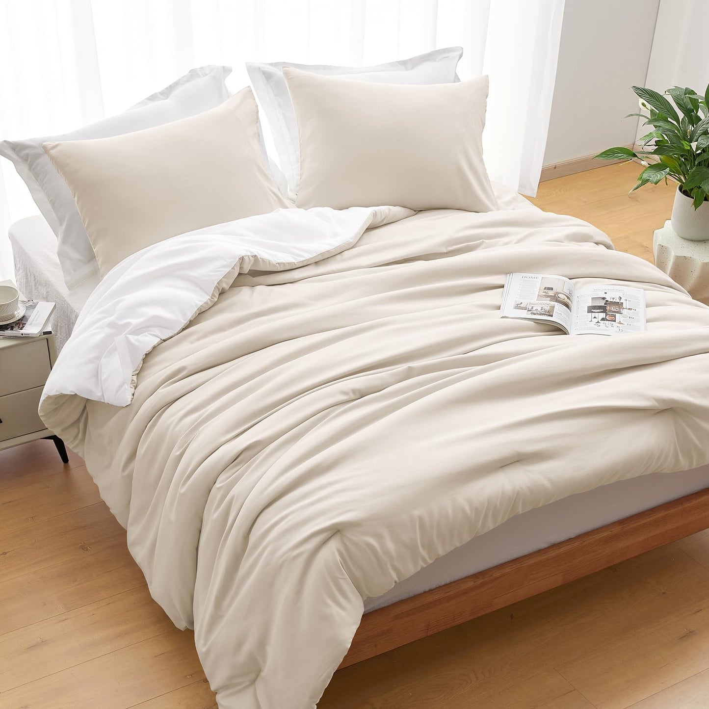 Lightweight Beige Comforter Set Queen Size, Fluffy Comforters