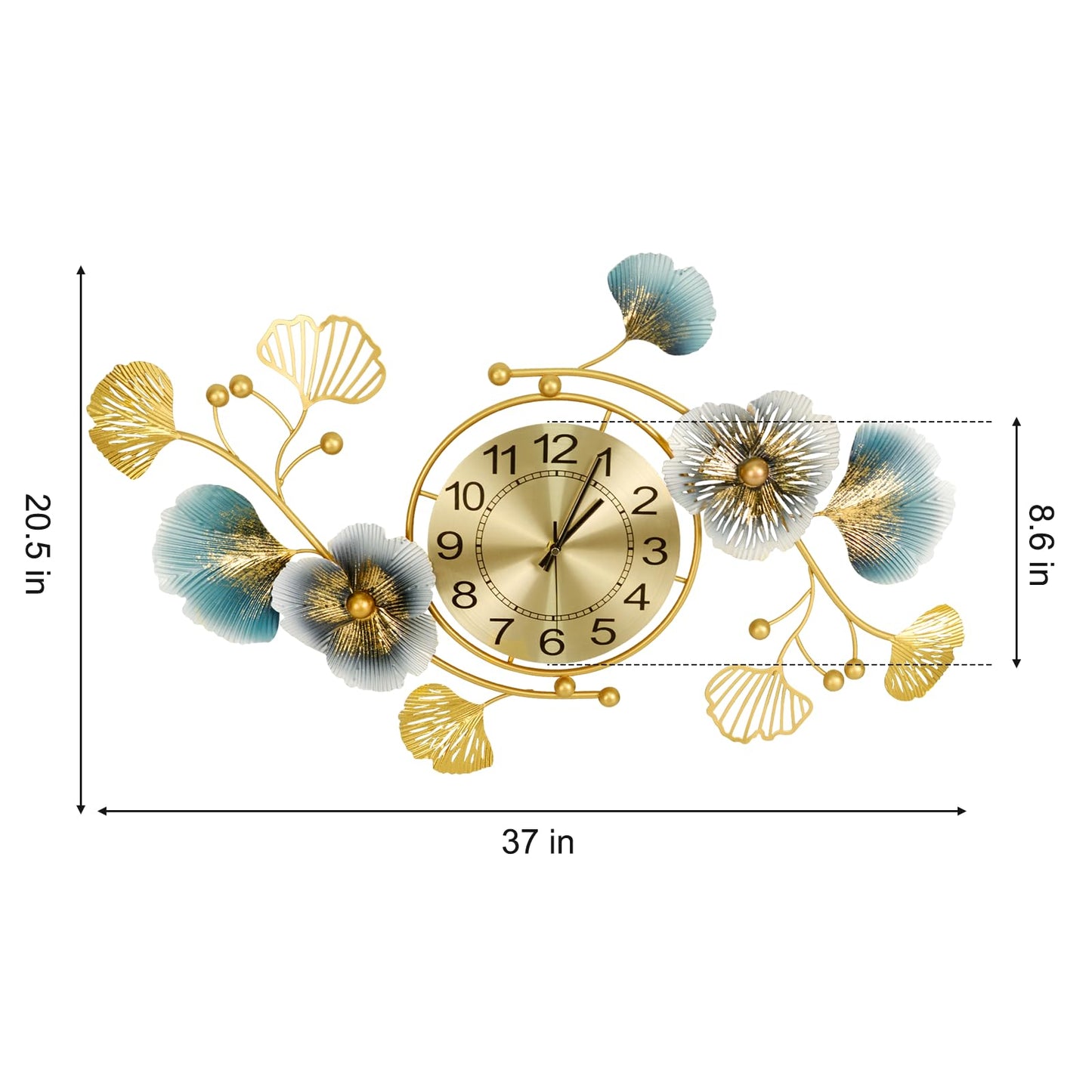 37 Inch Creative Metal Ginkgo Leaf Design Silent Non Ticking Gold Decoration Clocks