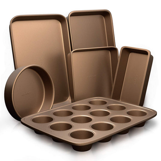 6-Piece Nonstick Bakeware Set, Carbon Steel Baking Pans - Gold