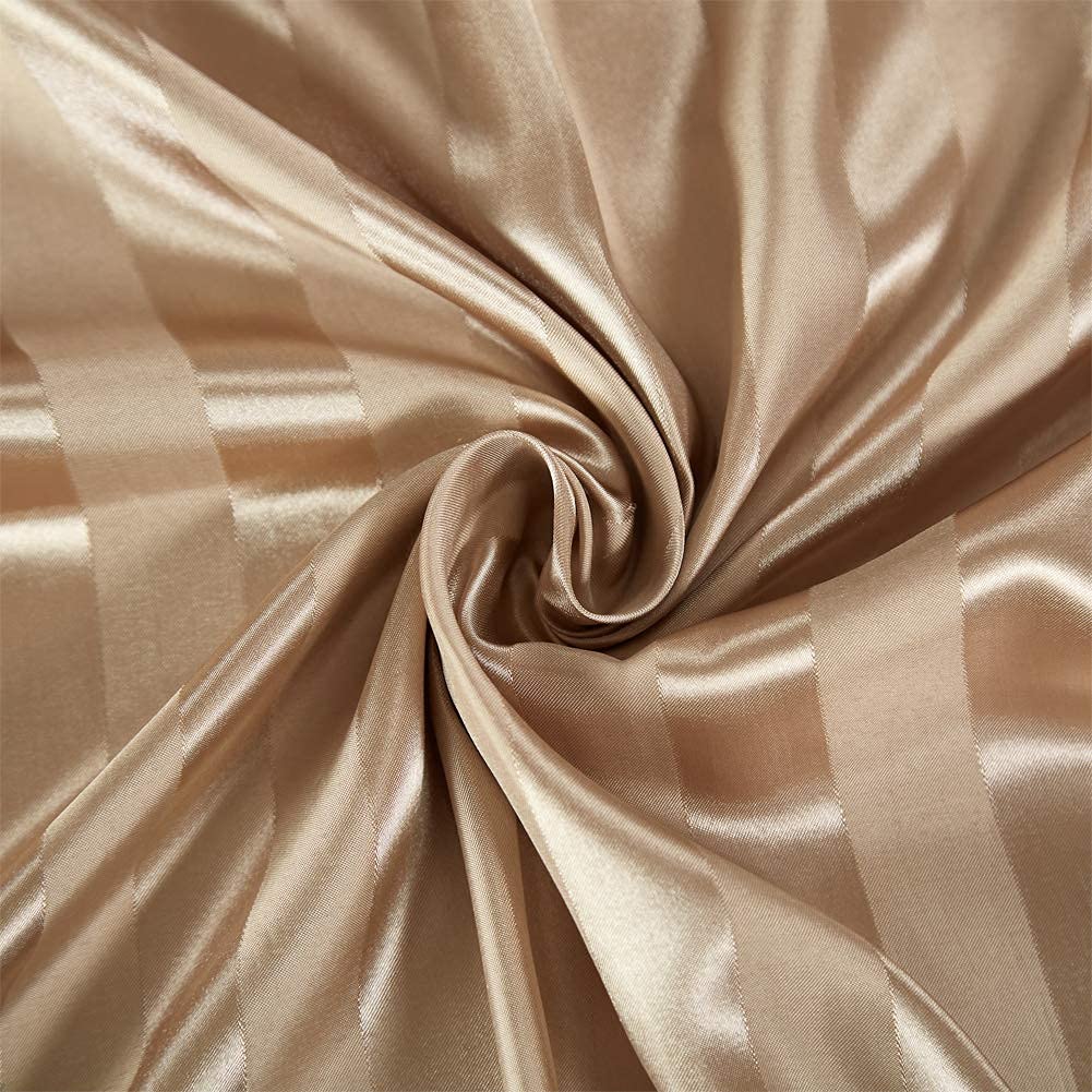 6 Piece Satin Italian Style Bed Sheet Set Deep Pocket Stripes 1800 Luxury Rich Silk