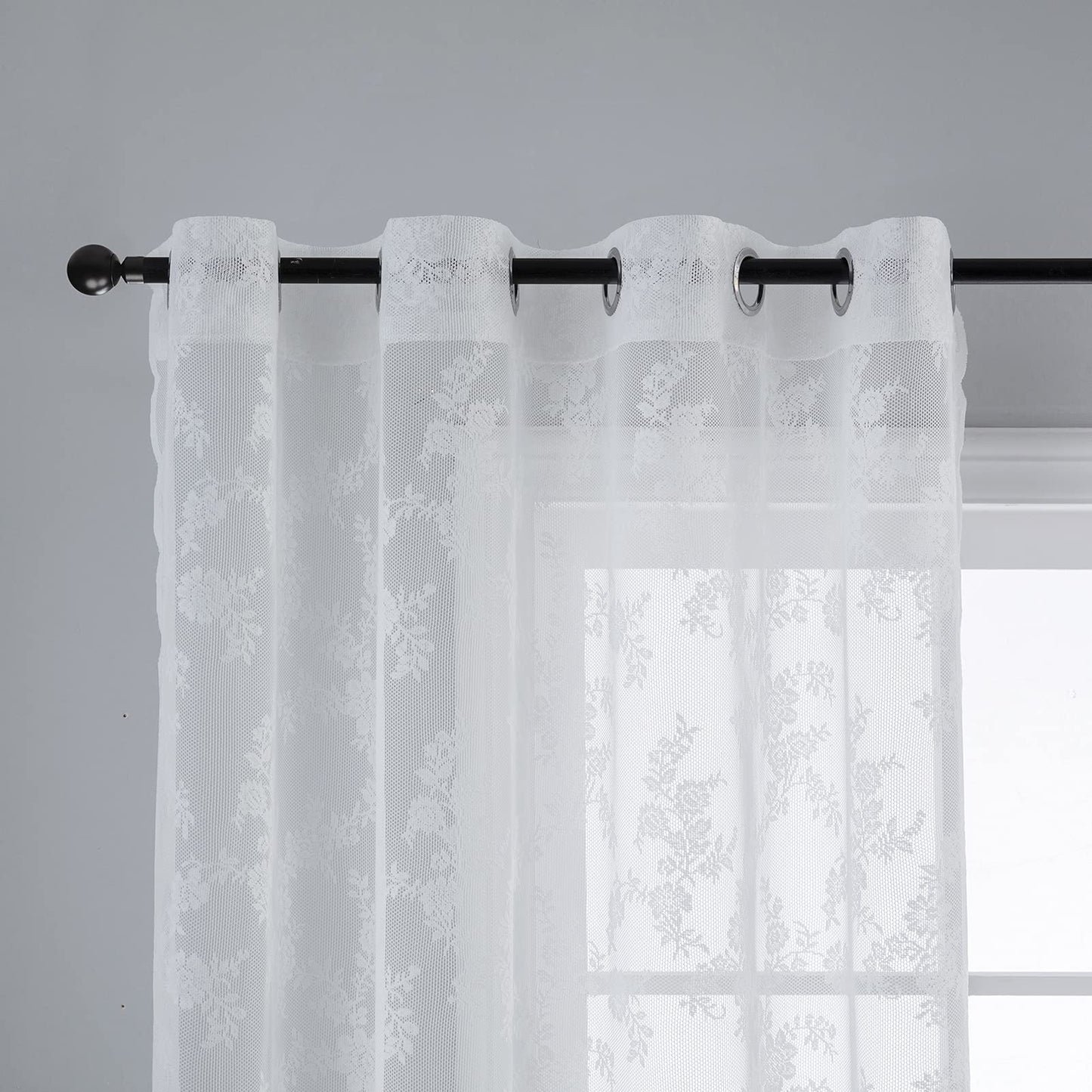 White Lace Sheer Curtain Panels for Living Room Set