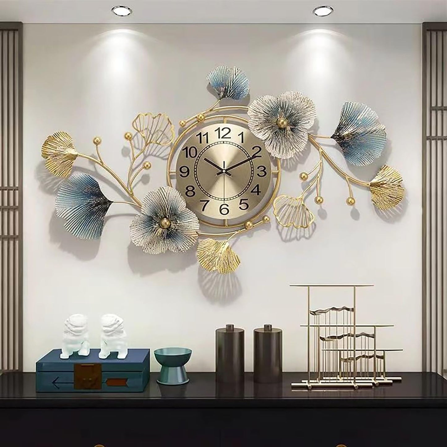 3D Metal Ginkgo Wall Clocks Decorative with Silent Movement Wall Clock