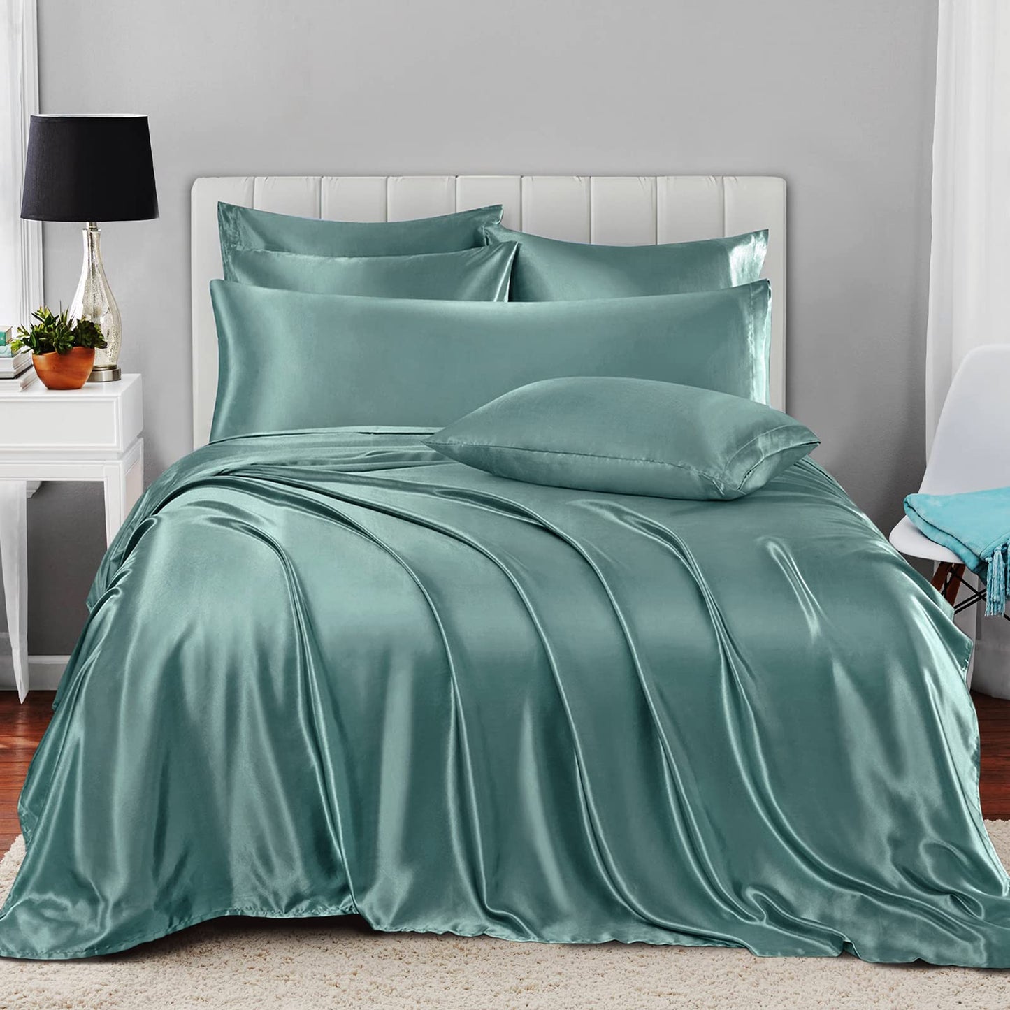 7pcs Satin Sheets Queen Size Bed Set Satin Sheet Set