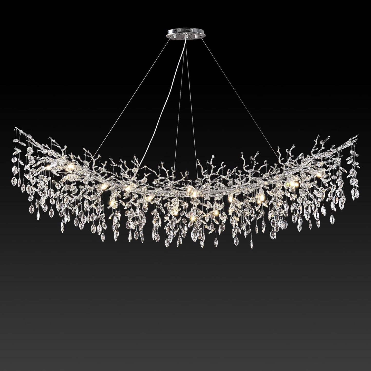 H134'' Modern Crystal Tree Branch Chandelier, Foyer High Ceiling Chandelier