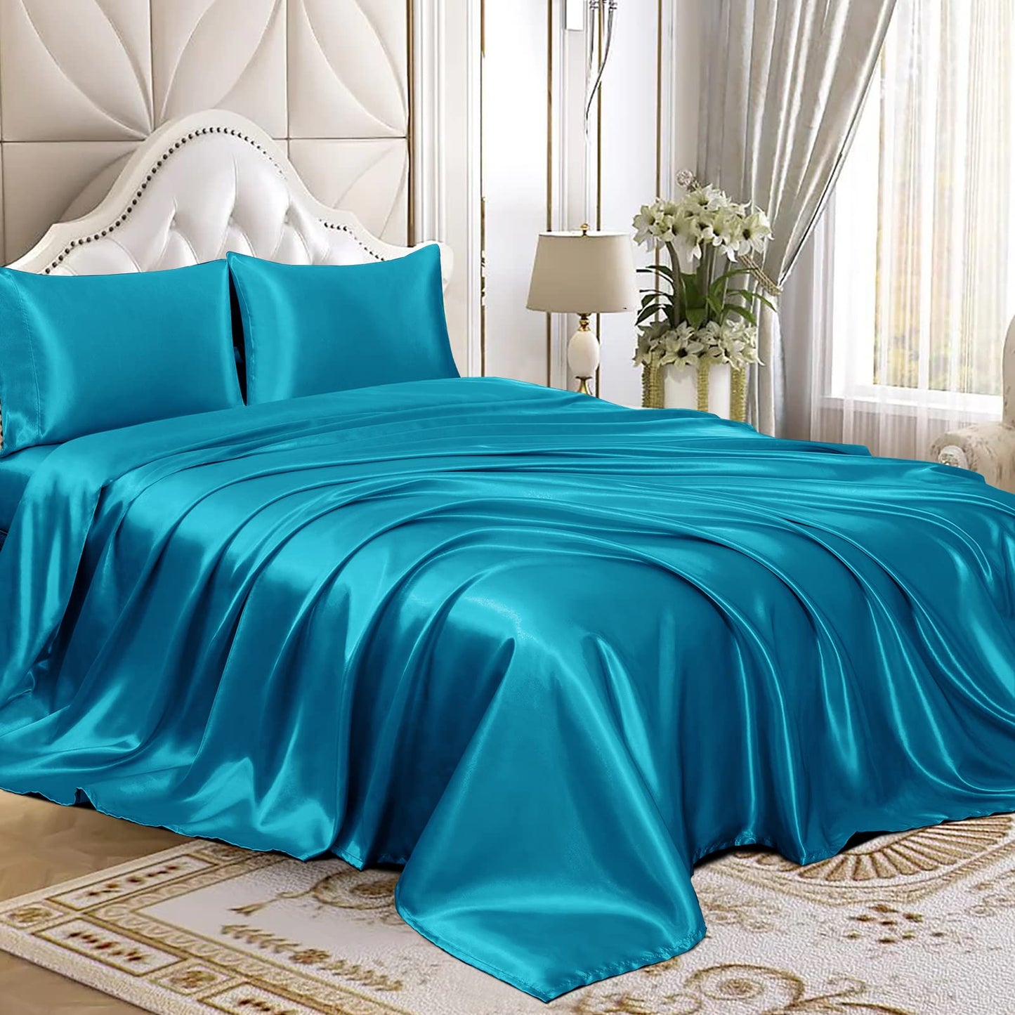 4pcs Satin Sheets Set Luxury Silky Satin Bedding Set with Deep Pocket