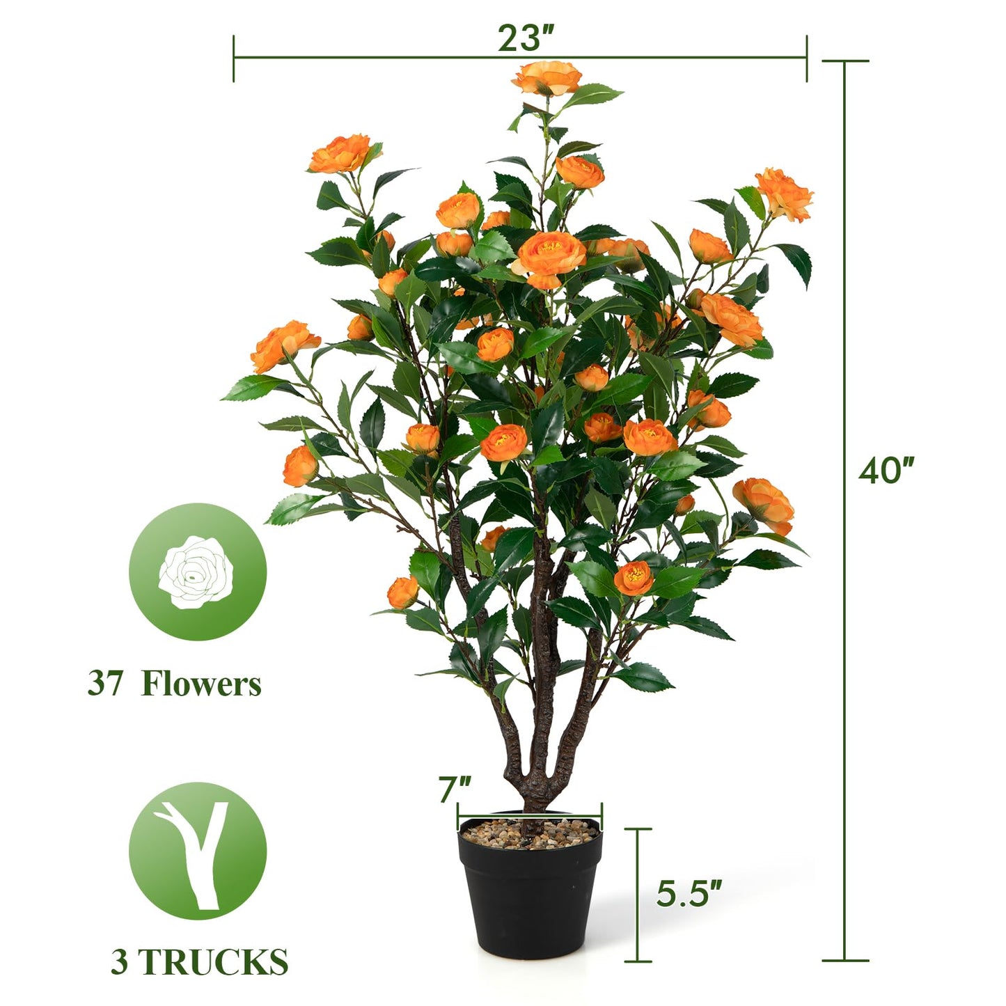 40” Artificial Camellia Tree with Fake Flowers for Indoor Outdoor Décor