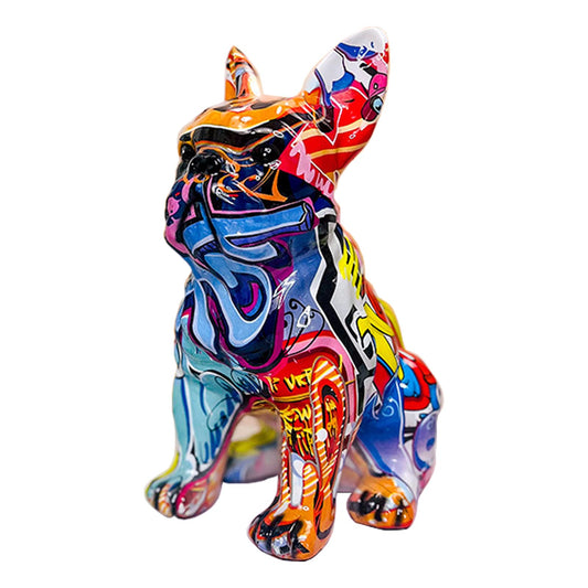 Graffiti French Bulldog Statue Sculpture Art Figurine Home Decoration