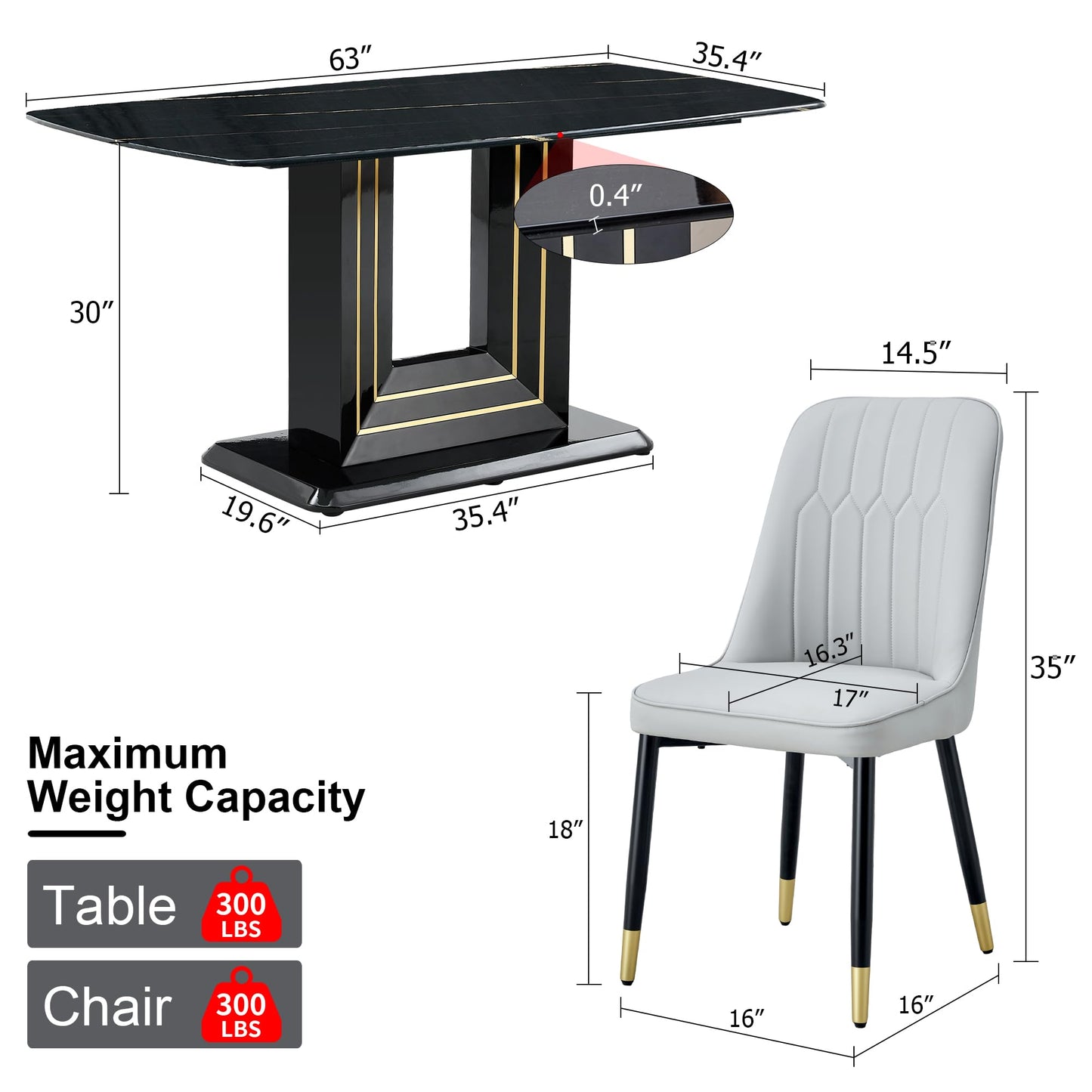 Dining Table Set for 6, White Faux Marble Pattern Table with 6 Modern Dining Chairs