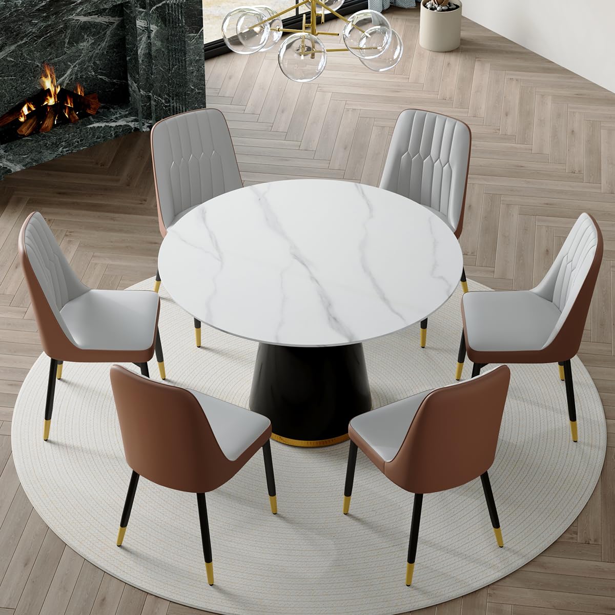 Round Dining Table Set for 6, 45''Round Wooden Dining Set