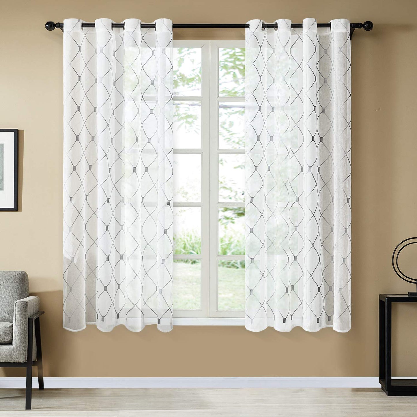 White Sheer Curtains 84 Inches Long for Living Room, 2 Panels Set