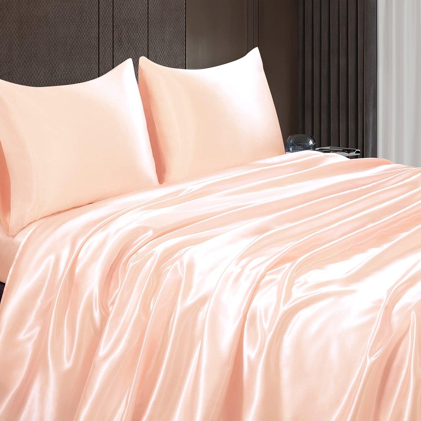 4pcs Satin Sheets Set Luxury Silky Satin Bedding Set with Deep Pocket