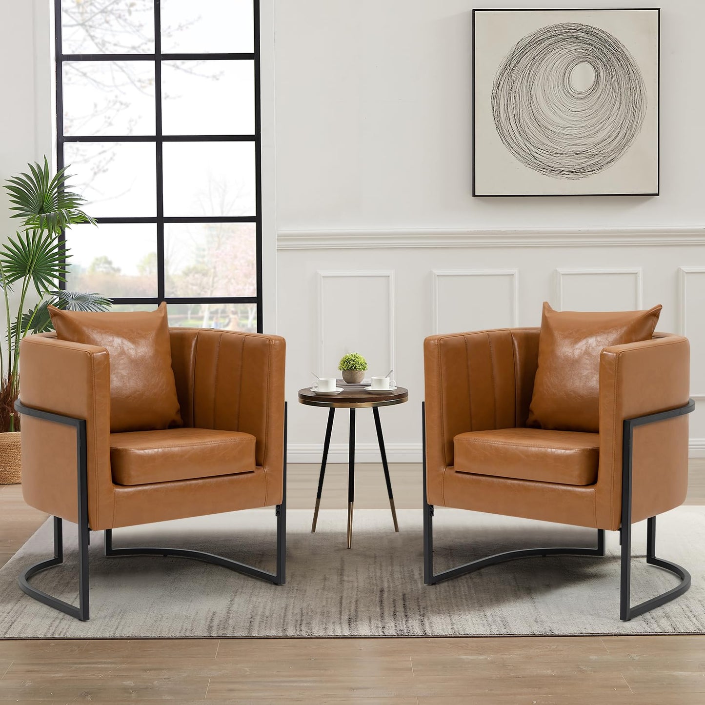 Velvet Modern Accent Chairs Set of 2, Upholstered Barrel Armchair