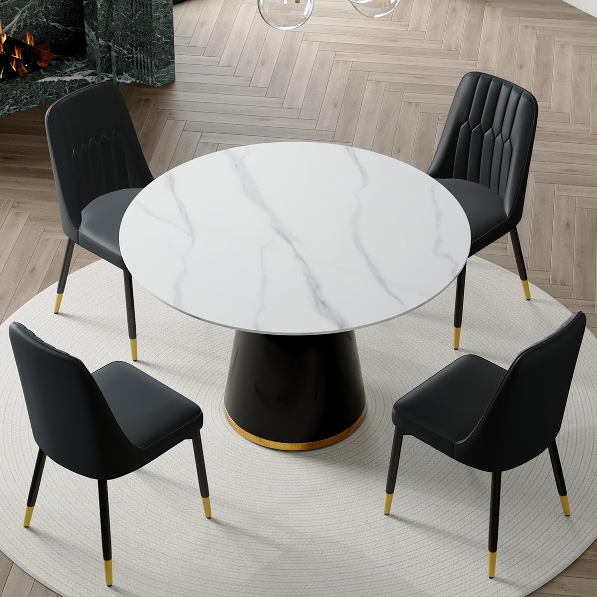 Round Dining Table Set for 6, 45''Round Wooden Dining Set