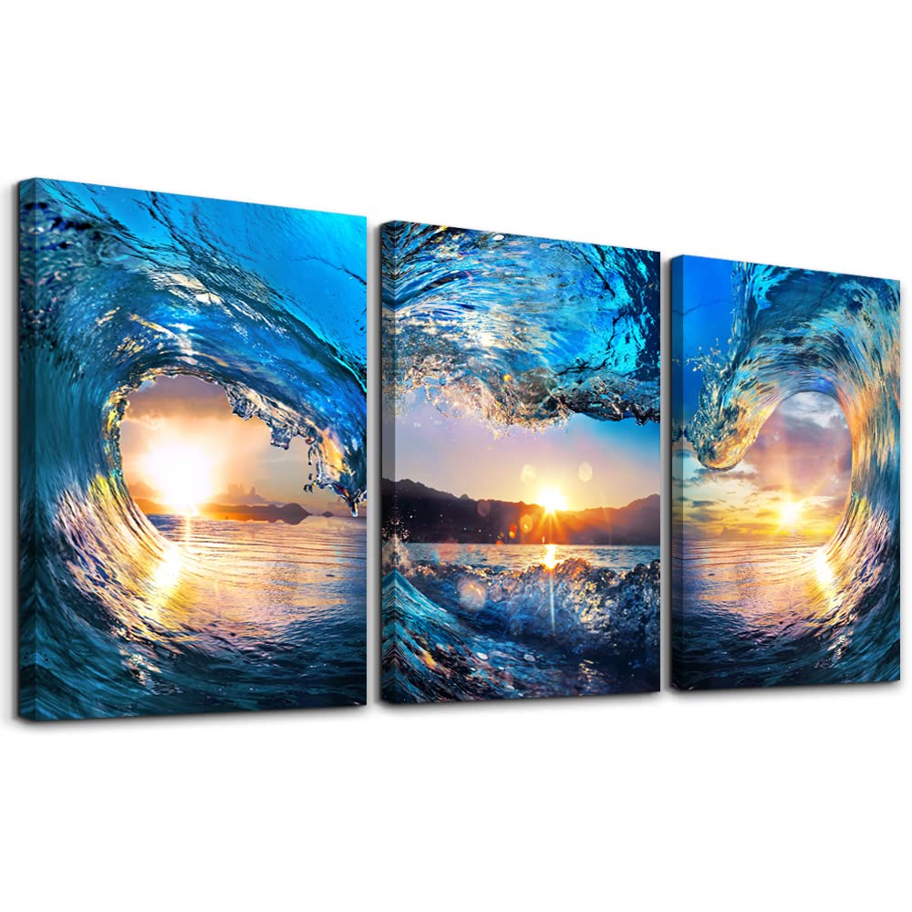 Canvas Wall - Sunrise Ocean Waves Wall Paintings Blue Sea Beach  Prints