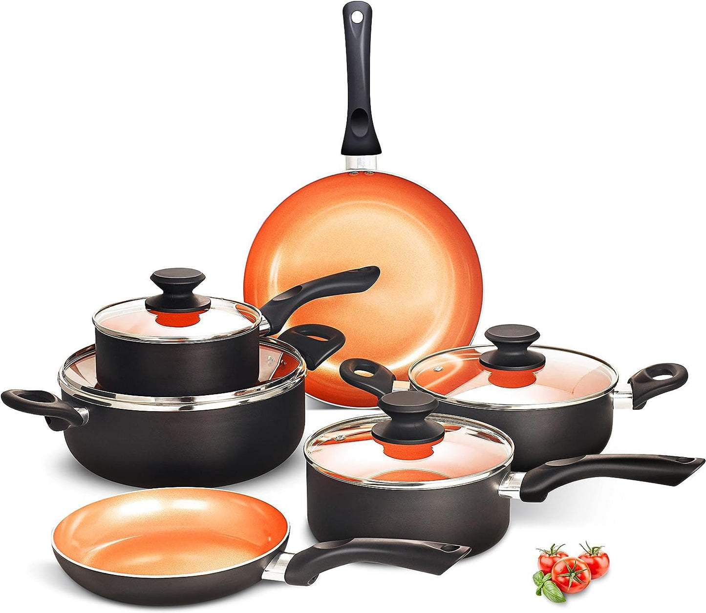 10pcs Cookware Set Ceramic Nonstick Soup Pot/Milk Pot/Frying Pans Set | Copper