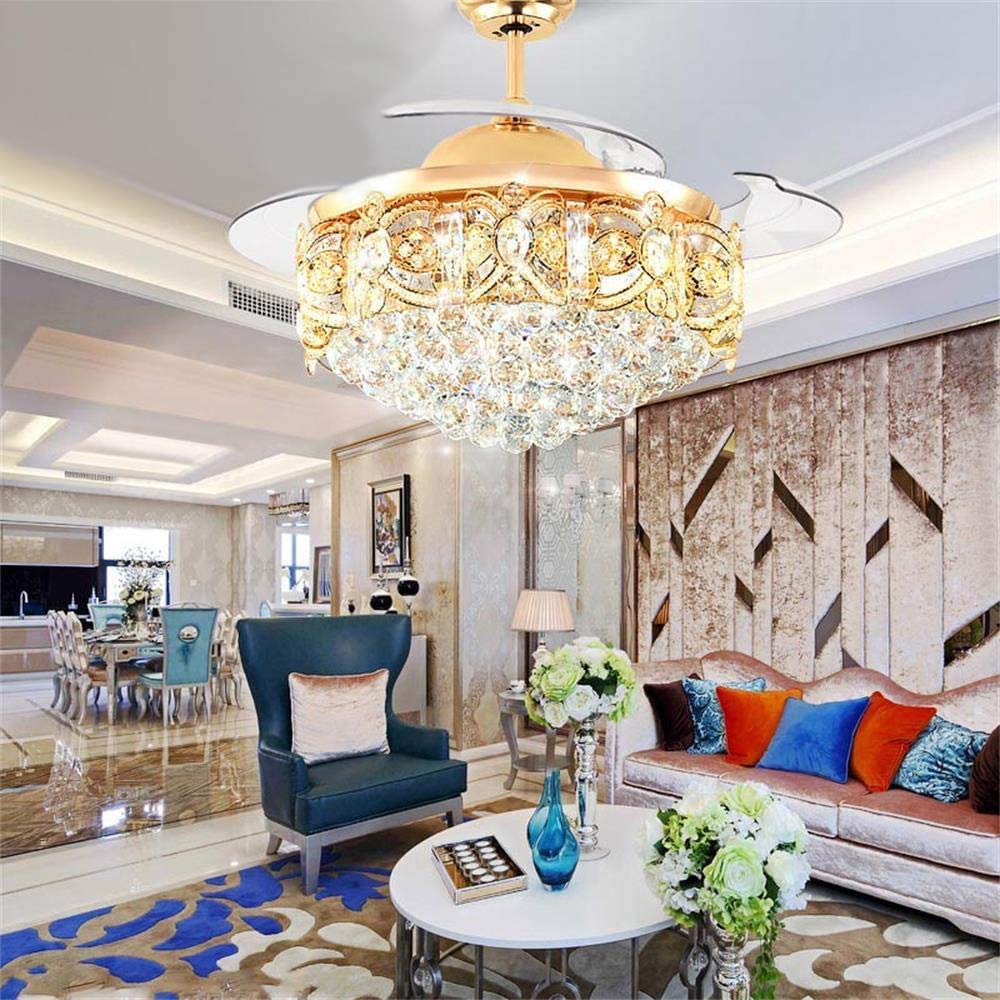 42" Crystal Chandelier Ceiling Fan and Remote, Gold Luxury Fan