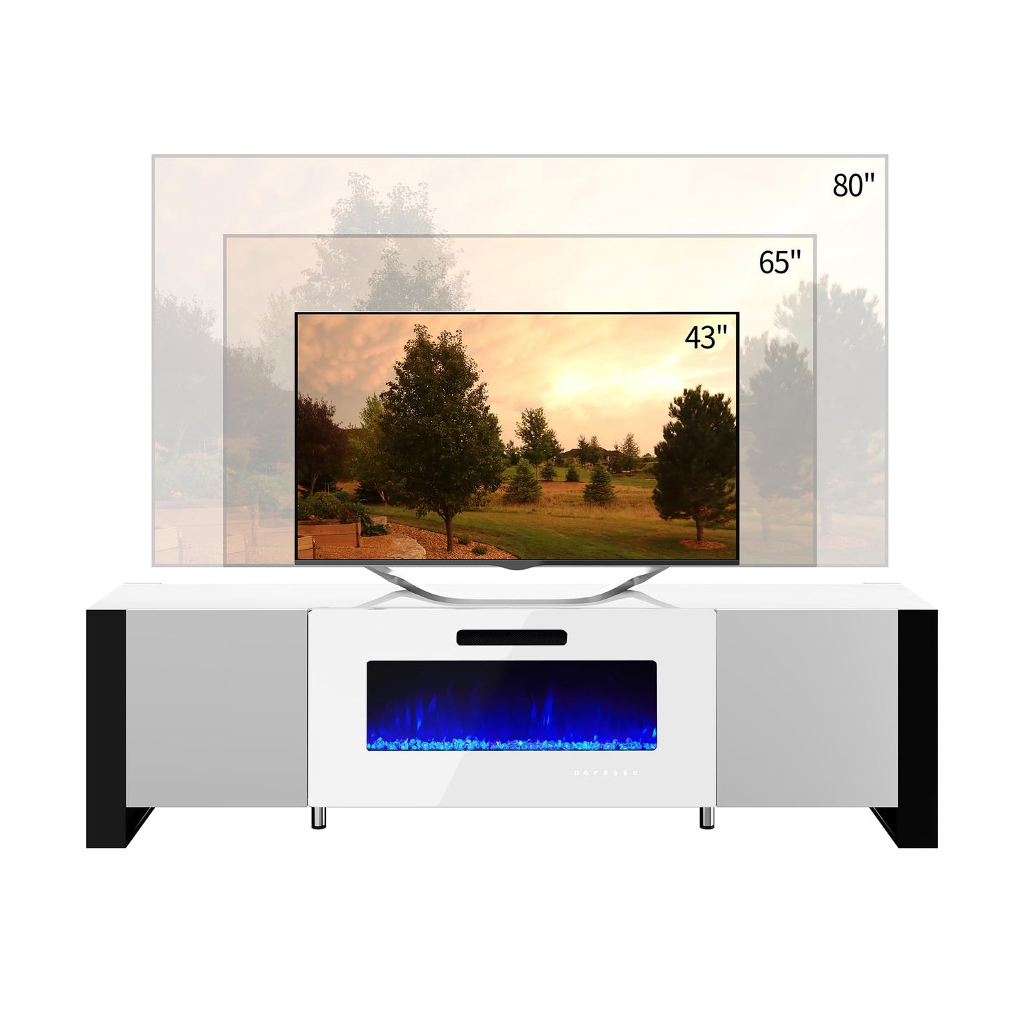 70" Fireplace TV Stand with 36" Electric Fireplace, High Gloss with LED Lights