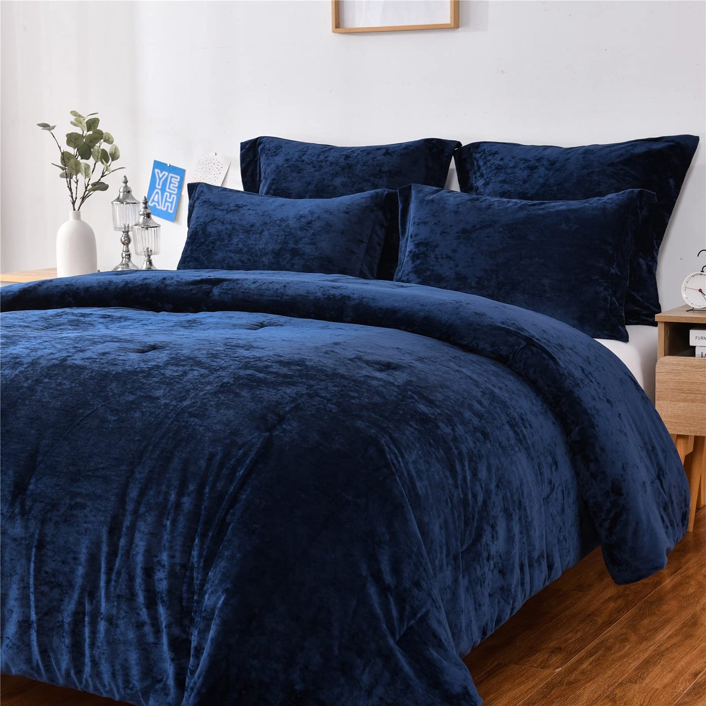 Distressed Velvet Comforter Set Brushed Solid Microfiber Reverse