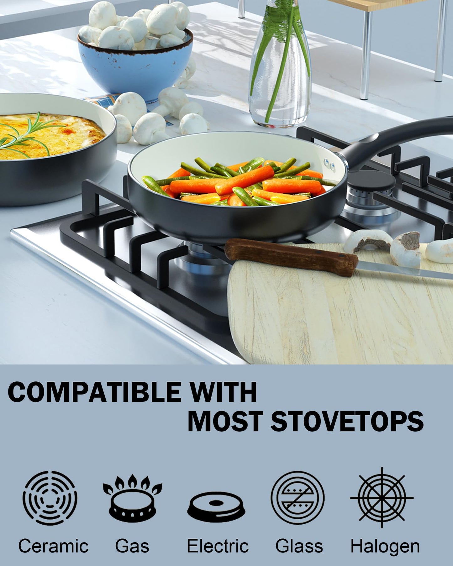 Pots and Pans Set Nonstick, 10-Piece Ceramic Kitchen Cookware Sets