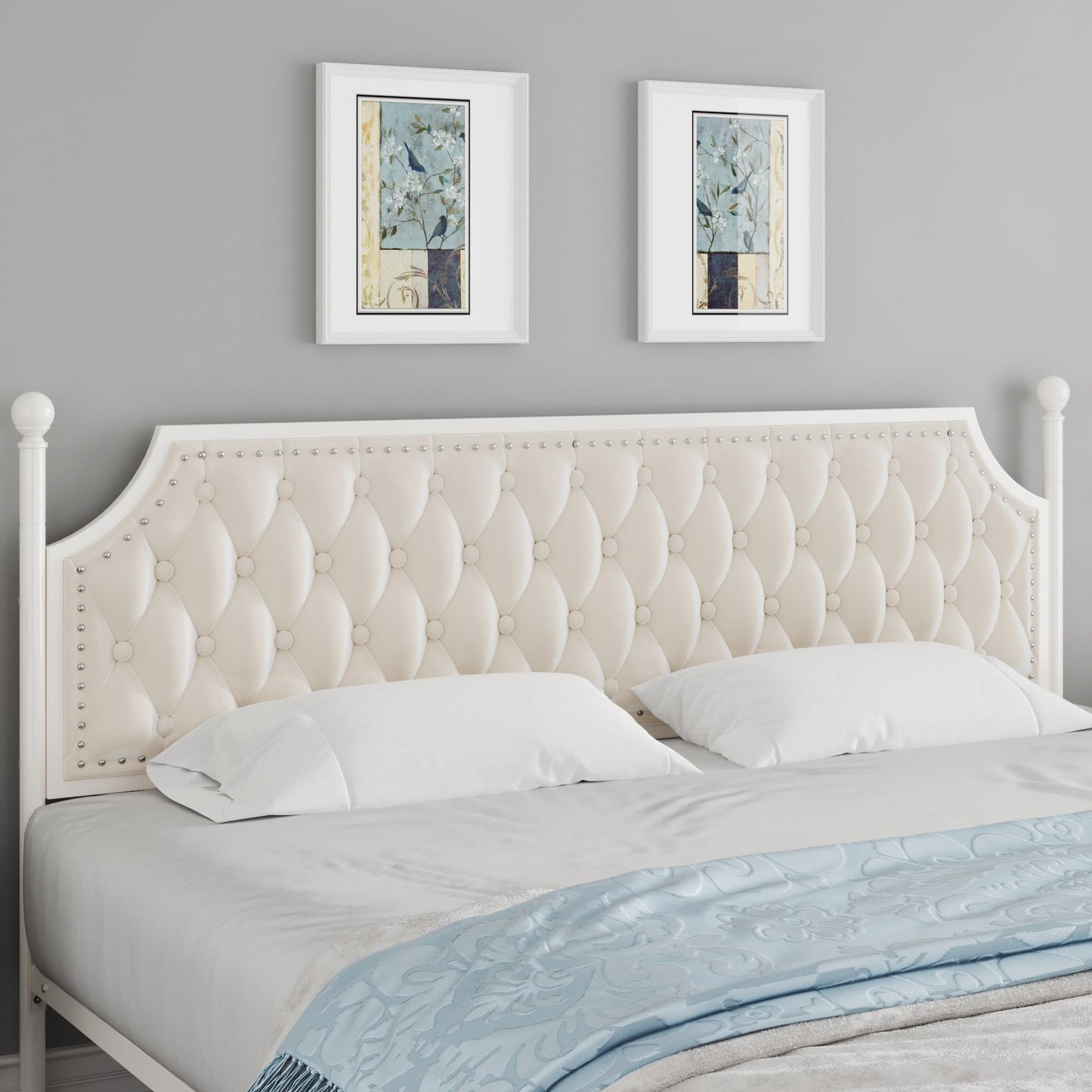 Upholstered Canopy Bed Frame with 2 Drawer and Button Tufted Headboard