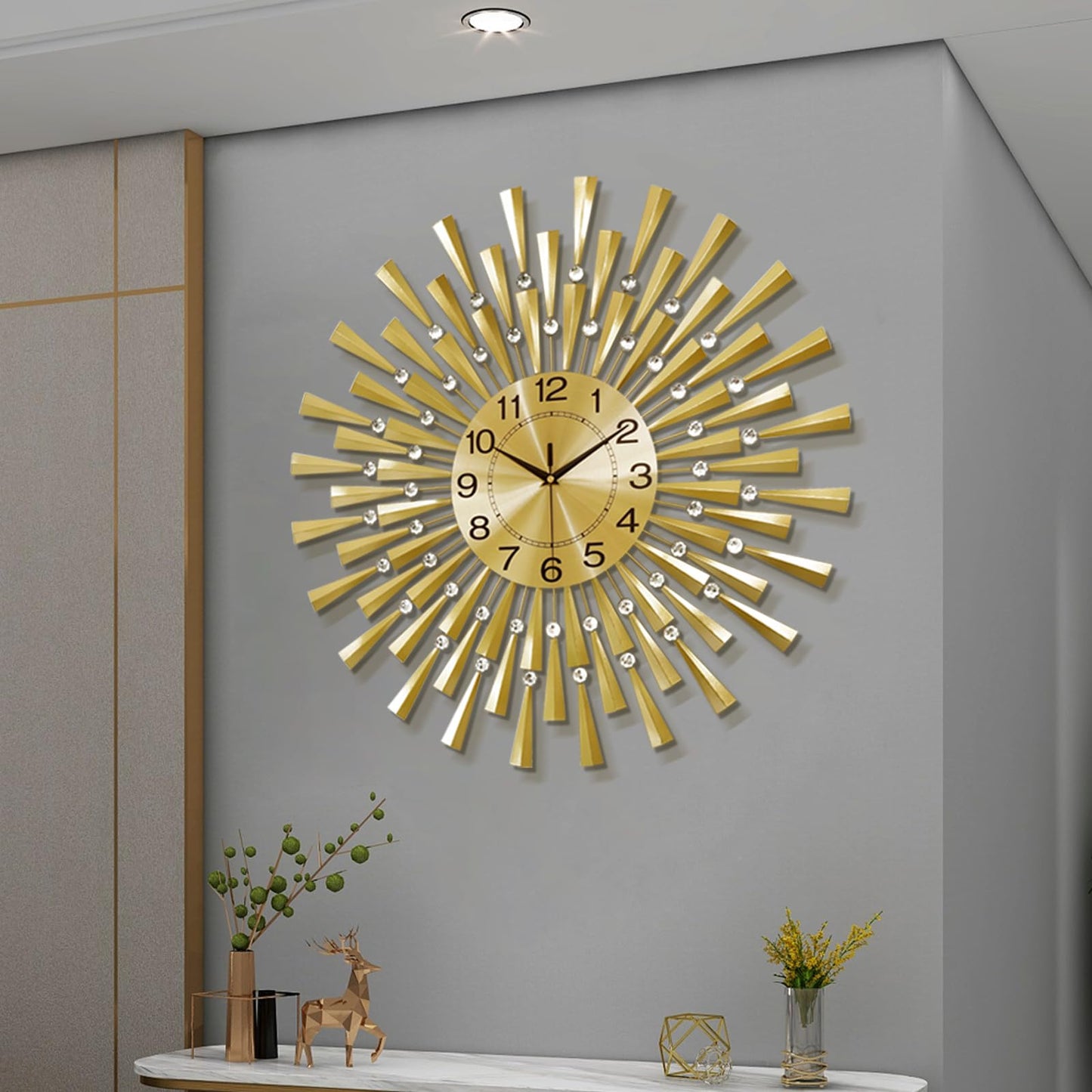 Large Wall Clocks for Living Room Decor Modern Gold Silent Wall Clock Battery Operated